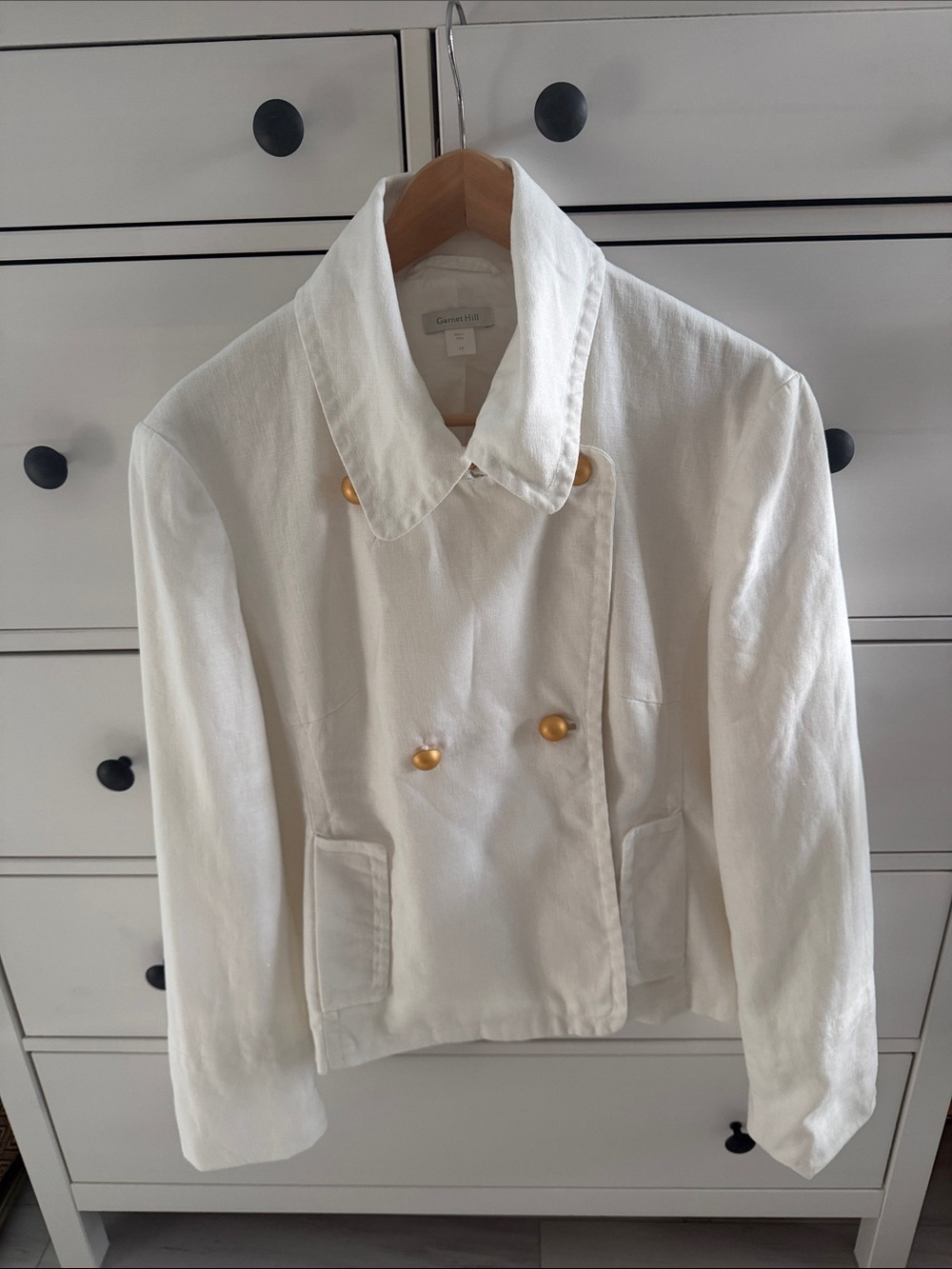White Linen 100% Garnet Hill Short Moto Inspired Jacket Fully Lined Size 14 - Picture 1 of 9